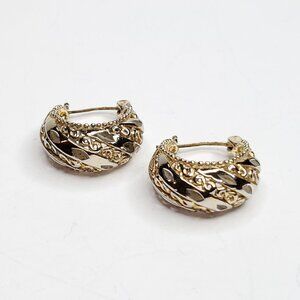 Filigree Sterling Silver Hoop Earrings Pierced Crescent Moon Gold Plated Vintage